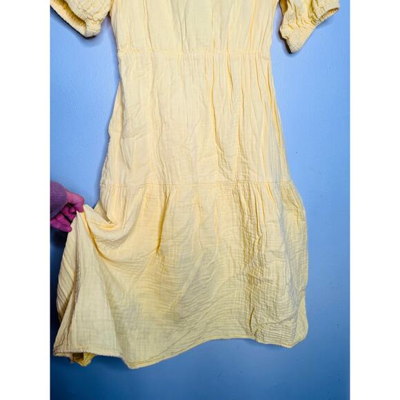 LOVE WHIT Yellow 100% Cotton Crewneck Short Sleeve Tie Back Dress Size Medium - Picture 8 of 14